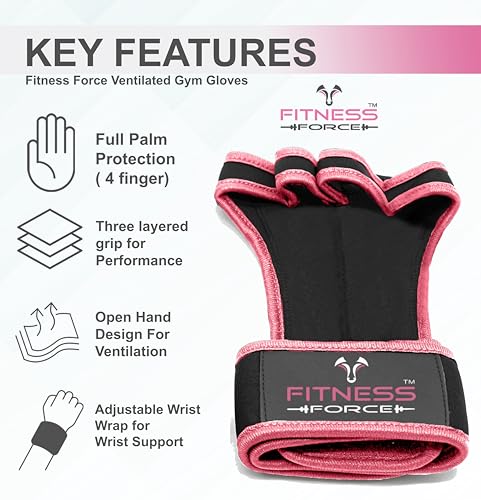 Ventilated Weightlifting Gloves with Wrist Wraps - Pink, Large