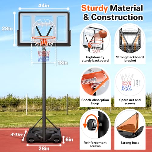 Adjustable 10ft Basketball Hoop - Portable System with 44" Backboard - Gray