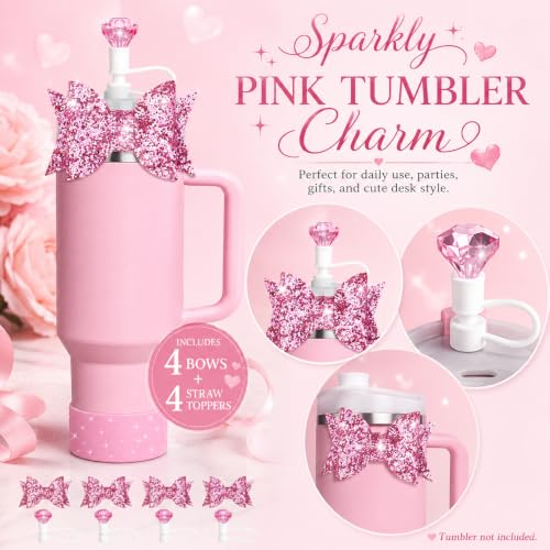 Stanley Cup Accessories Set - 7Pcs Pink Charm & Straw Kit