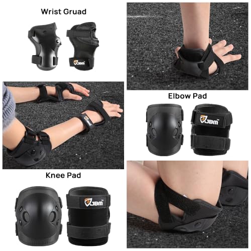Kids Protective Gear Set - Knee Pads, Elbow Pads & Wrist Guards - Black, Medium