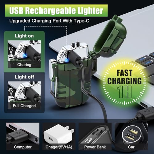 Rechargeable Waterproof Plasma Lighter - Camouflage Survival Tool