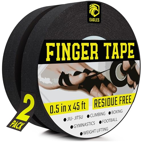 Athletic Finger Tape - 2 Pack, 0.5" x 45 Ft, Black & White | Residue-Free, Skin-Friendly Compression for BJJ, MMA, Grappling