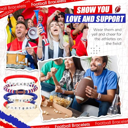 Football Friendship Bracelets - 24 Pcs Blue and Red Stackable Team Favors