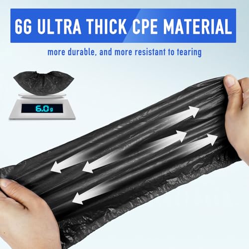 squish Shoe Covers Disposable Non-Slip, 200 Pack 6g Thick Booties Cover, Waterproof Slip Resistant Disposable Shoe Covers Durable Protector Covers for Indoors and Outdoors Fit Up to 13 Size (Black)