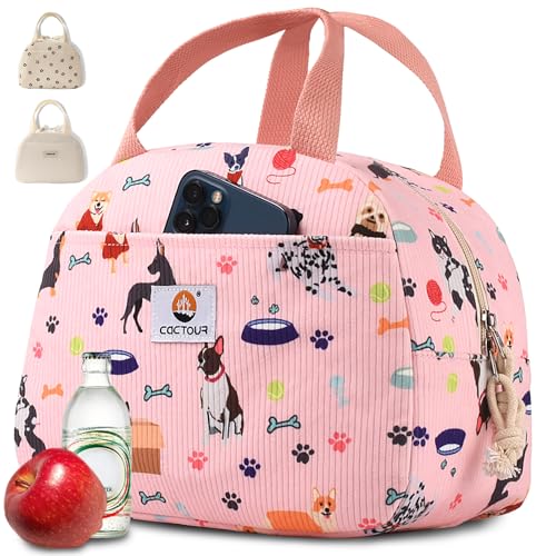 Insulated Portable Lunch Box for Women - Pink Small Corduroy Tote
