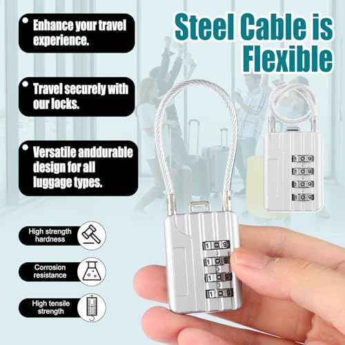 Moxweyeni 16 Pack Luggage Combination Lock 4 Digit Cable Padlock for Gym Padlock Waterproof Resettable Padlocks for Travel Suitcase Backpack School Gym Cabinet (Silver)