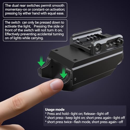 VTIGER PL1 Mini Powerful Compact Pistol Light, 1000 Lumens 984 FT Rechargeable Weapon Handgun Lights, Small Adjustable Rail-Mounted LED Tactical Flashlights for GL/1913 Picatinny Rail, IPX6