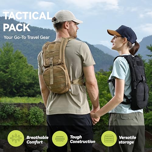 Tactical Molle Hydration Pack Backpack with 3L Bladder - Tan