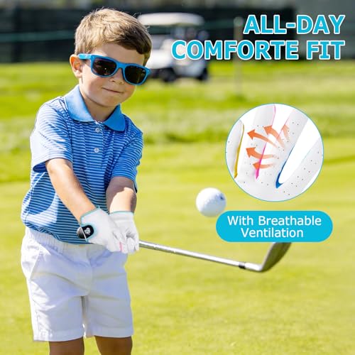 Kids Golf Gloves Left-Hand Breathable Premium White Pink Size S (Palm 14.5cm) - Gritborn