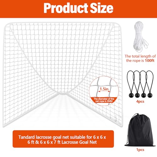 Lacrosse Goal Net Replacement - 6' x 6' & 6' x 7' - White Net 3mm