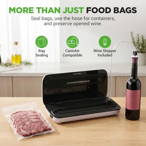 NutriChef Silver Automatic Vacuum Food Sealer with Starter Kit, Compact & Easy to Use