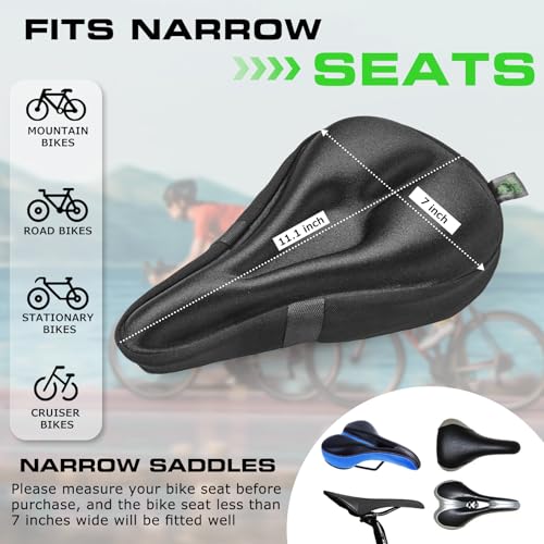 Gel Bike Seat Cushion Cover - Comfortable Padded Saddle - Black, Small