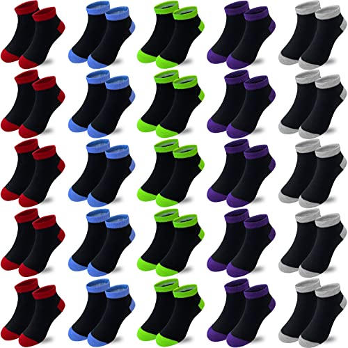 Tsmollyu Boys Socks 25 Pairs 8-10 Years Multicolor - Ankle Athletic Half Cushioned Low-Cut