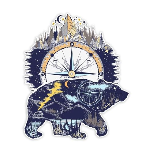 Bear and Mountains Vinyl Decal Sticker - 5 Inch, Weather Resistant
