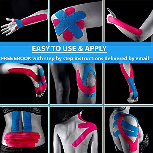 Starktape Kinesiology Tape Athletic Support - 3 Rolls, 60 Precut Strips, Latex-Free, Black/Blue/Pink
