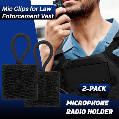 2 Pack Short Mic Clips for Law Enforcement - Durable Black Holders