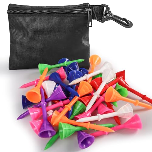 Durable Multicolor Golf Tees - 3 1/4 Inch, 30 Pack with Pouch