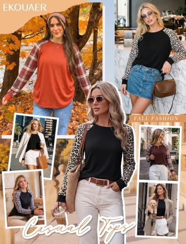 Ekouaer Womens Long Sleeve Shirts Raglan Thermal Tops Fall Clothes