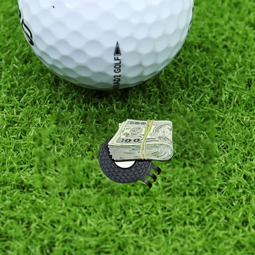 Golf Ball Marker with Dollar Cash Stack Design - Magnetic Hat Clip - Black