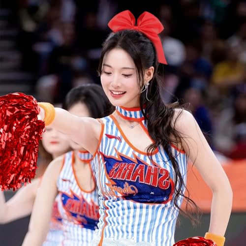 Cheerleading Pom Poms - Bling Red Cheer Hair Bow & Accessories