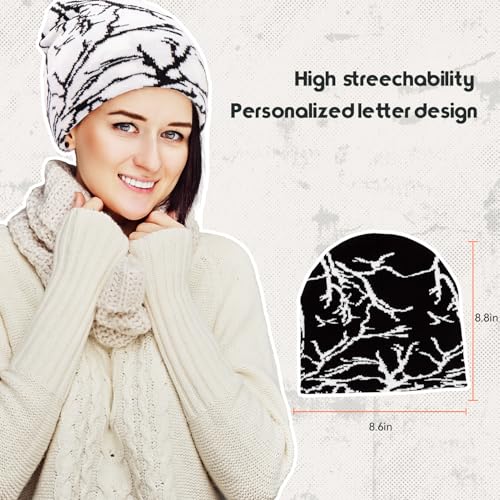 Lightning Pattern Knitted Beanie Hat - One Size / Black White
