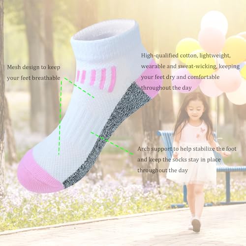 Girls Athletic Ankle Socks 12 Pairs for Kids - White & Black, 7-10 Years