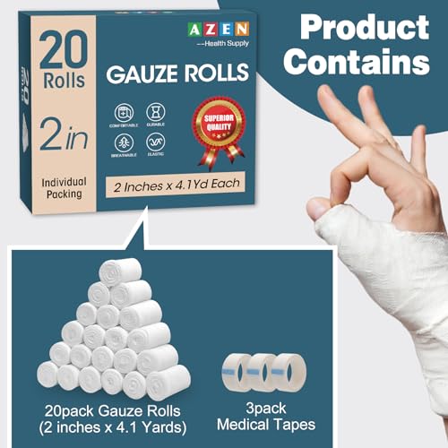 20 Pack Premium Gauze Rolls Bandages - 2 in x 4.1 Yards