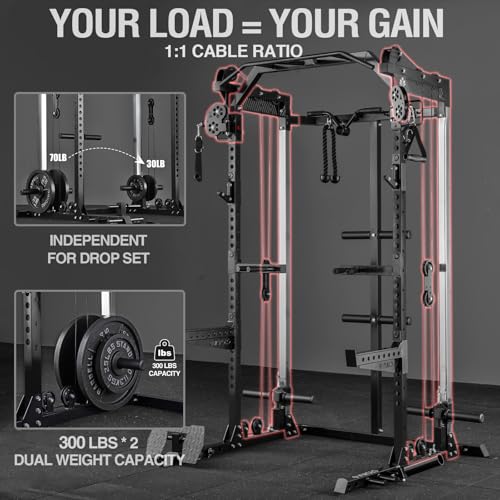 2000LB Power Cage with Independent Dual Pulley System - Black