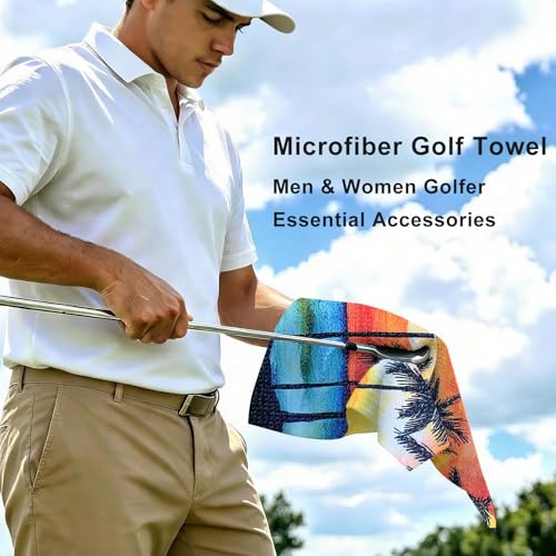 Famliihw Tropical Trees Microfiber Golf Towel with Clip - Funny Golf Accessory for Men & Women
