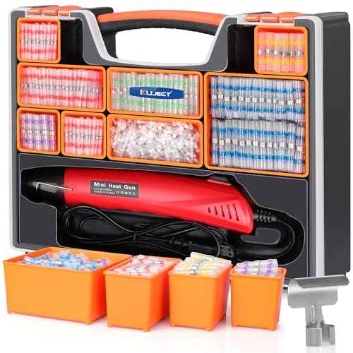 Kuject 1200PCS Solder Seal Wire Connectors Kit with Heat Gun 400¡É/752¢µ & Organizers, AWG 26-8 Waterproof Heat Shrink Butt Terminals, Solder Stick Connectors for Marine, Automotive and Truck Wiring