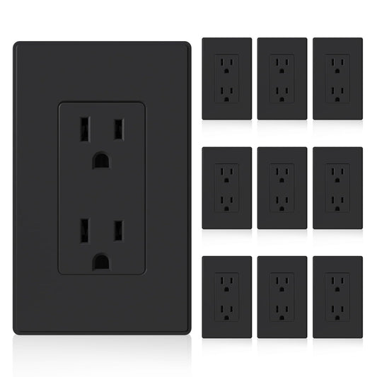 15A Matte Black Electrical Outlet Receptacle - 20 Pack, NEMA 5-15R, UL Listed