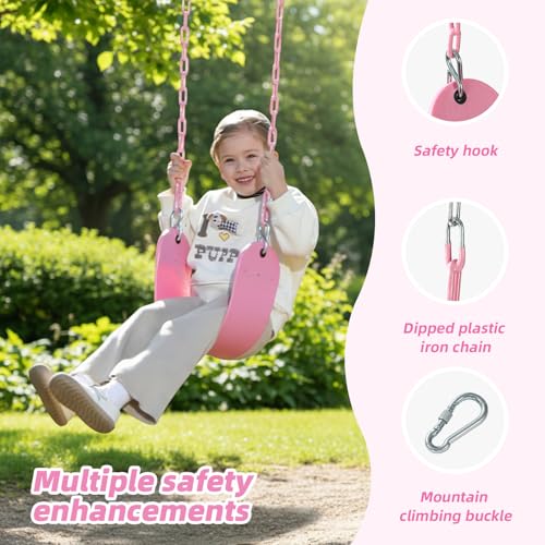 Pink 66 In. Heavy-Duty Swing Seat with Fully Pink Chains - 2 Pack (Light Pink) Coated