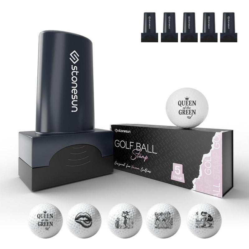 Golf Ball Stamp Set for Woman - 5 Different Designs in 1 Box - Self-Inking Golf Ball Stamp - Fast-Drying, Waterproof Golf Ball Marker Stamp - Golf Accessories for Women - Golfer Gifts - (Set 2)
