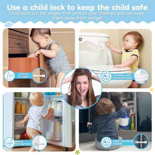 8-Pack Cabinet Locks Baby Proofing - Syican Child Proof Drawer Locks, Multi-Purpose for Drawers, Fridge, Toilet Seat, Trash Can, Ideal Stocking Stuffers, White