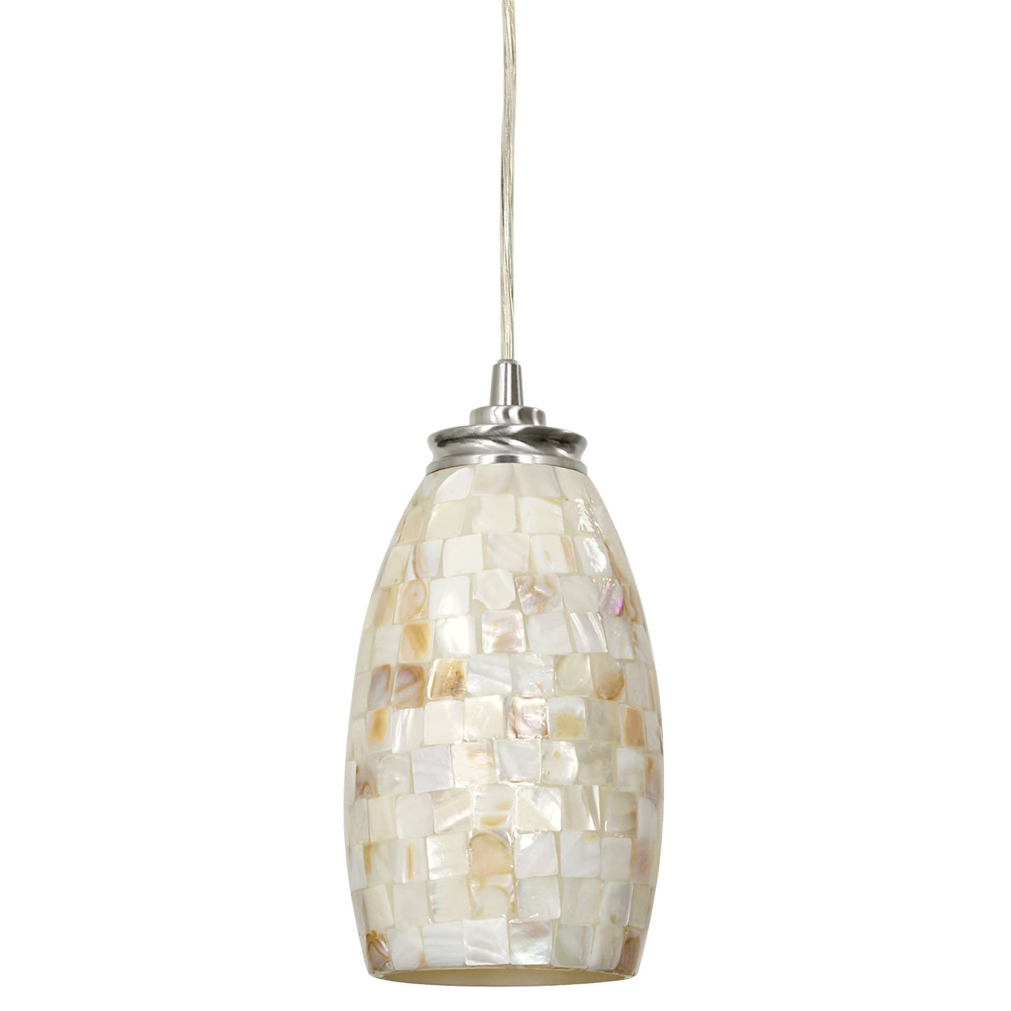Kira Home Coast 9" Modern Oval Mini Pendant Light + Hand-Crafted Mosaic Sea Shell Glass, Brushed Nickel Finish/Neutral Color