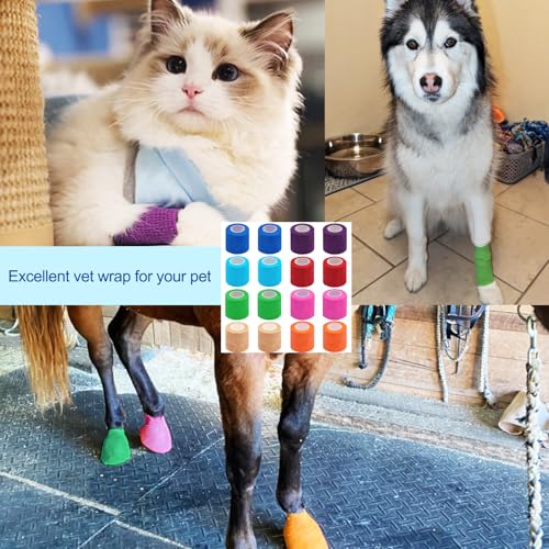Self-Adhesive Bandage Wrap 2 Inch x 5 Yards – 16 Pack Veterinary/General Use