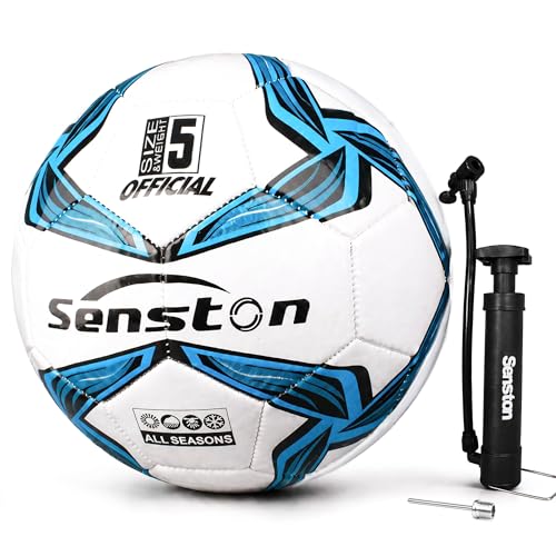 Senston Size 4 Blue Soccer Ball with Pump - Durable PVC Training Football