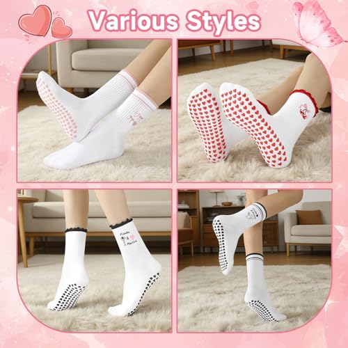 Non-Slip Pilates Grip Yoga Socks for Women - 6 Pairs, Black+Pink+Red