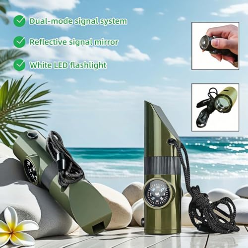 7-in-1 Emergency Survival Whistle Kit with Compass, Light & Signal Mirror