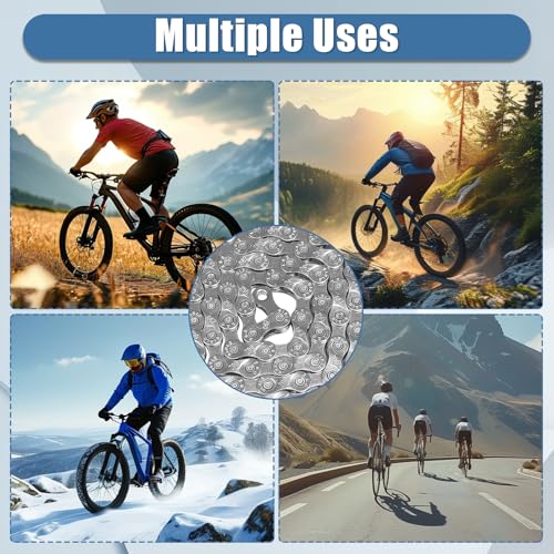 21/24/27 Speed Bicycle Chain for Mountain & Road Bikes - Silver, Adjustable & Durable