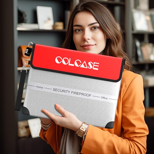COLCASE Fireproof Document Bag with Lock 5200¢µ Heat Insulated Waterproof and Fireproof Bag with Zipper Fireproof Bag Storage for Money, Documents,Passport and Valuables 15 x 11 inches