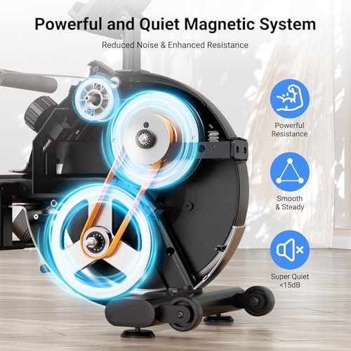 Magnetic Rowing Machine for Home - 16 Resistance Levels - Black/Orange