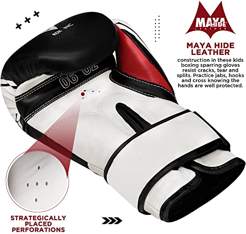 RDX Kids Boxing Gloves 6oz Maya Hide Leather Ventilated, Black
