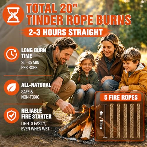 27-Piece Ferro Rod Fire Starter Survival Kit with Striker & Ropes - Black