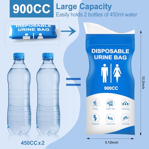 12 Disposable Urine Bags - 900ml Leak-Proof Portable Urinals