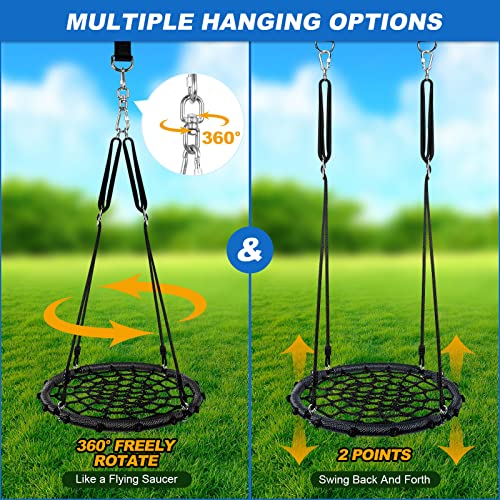 Odoland 24in Black Spider Web Platform Swing for Kids & Adults Outdoor Backyard