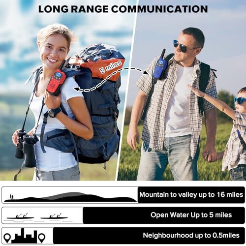 WokTok Long Range 3-Pack Two-Way Radio Walkie Talkies for Camping Hiking, SOS, NOAA Weather Alert, Rechargeable Batteries, Red-Blue-Purple