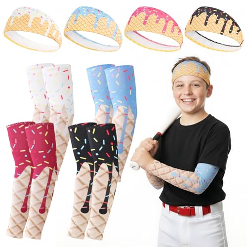 Youth Ice Cream Baseball Arm Sleeves & Sports Headbands - X-Large Multicolor