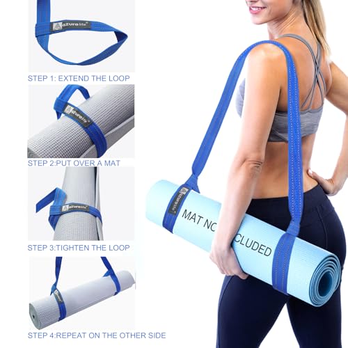 Yoga Mat Sling Strap - Easy-Cinch Carrying Holder for Yoga Mats - Blue