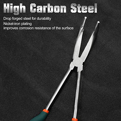 SPEEDWOX Long Reach Bent Nose Pliers 10 Inches 90 Degree Intermeshed Teeth Precision Fine Pliers for Hard to Reach Narrow Spaces High Leverage Reduce Efforts Non-slip Handle